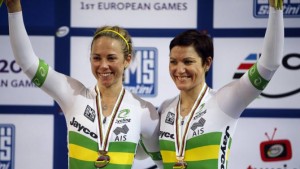 Kaarle receives her recent World Champs bronze medal with team mate Anna Meares