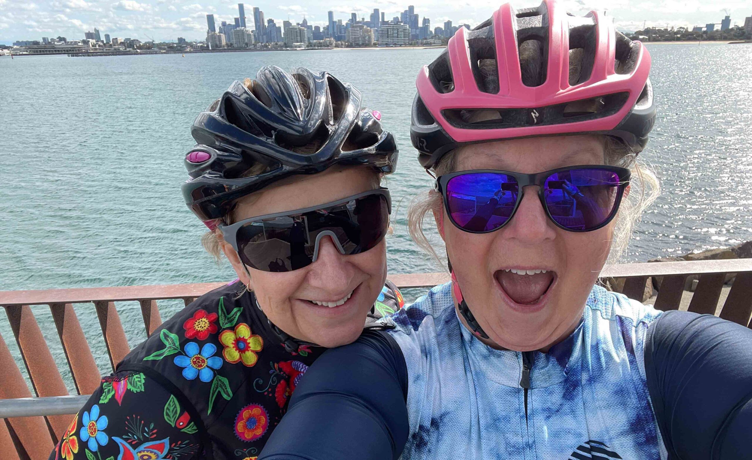Happy women cyclists