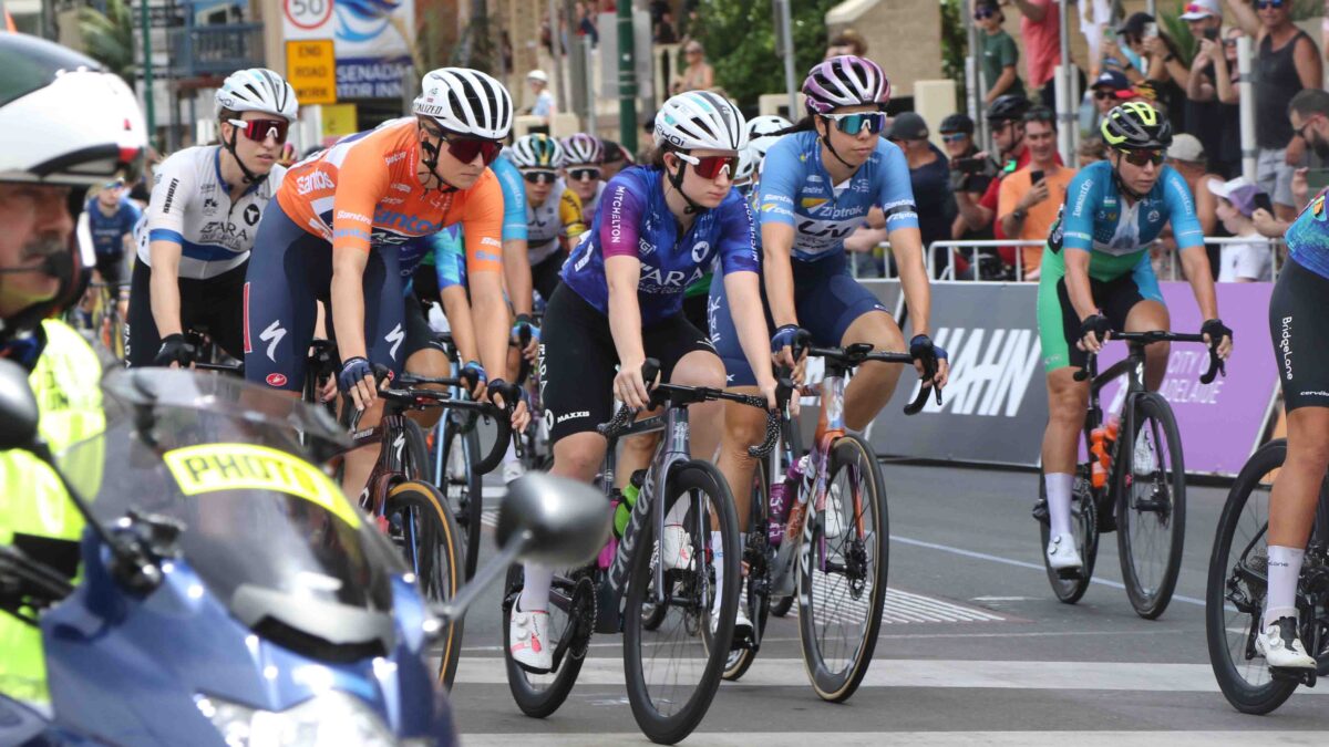 Female road cyclists in the Tour Down Under 2024 race